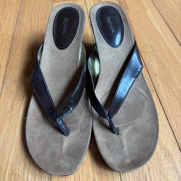 Vintage Y2K Brown Wedged Sandals with gold rhinestone accents - Picture 3 of 8